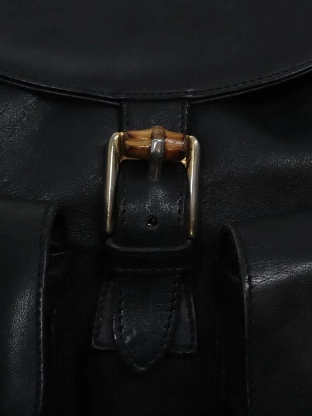 GUCCI Bamboo Backpack Leather Black Gold 008 2058 0016 Auth am6979 - Picture 10 of 16